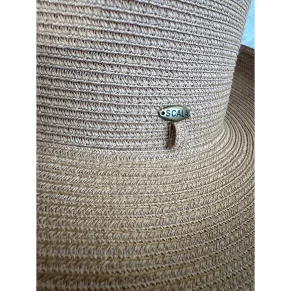 Scala Collection Women Wide-Brim Tan Straw Sun Hat Classic Boater Style - Picture 4 of 7